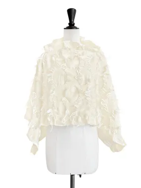 Last Chance! Creamy Textured Tassel Three Way Ruffled Cape Cardi - Crop Top