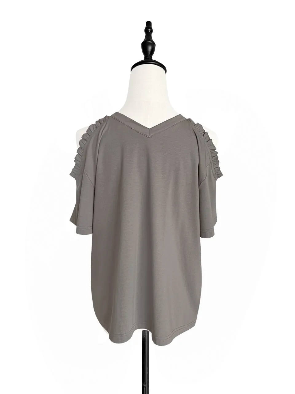 Last Chance! Grey Ruffle Off the Shoulder Cotton Blend Tee