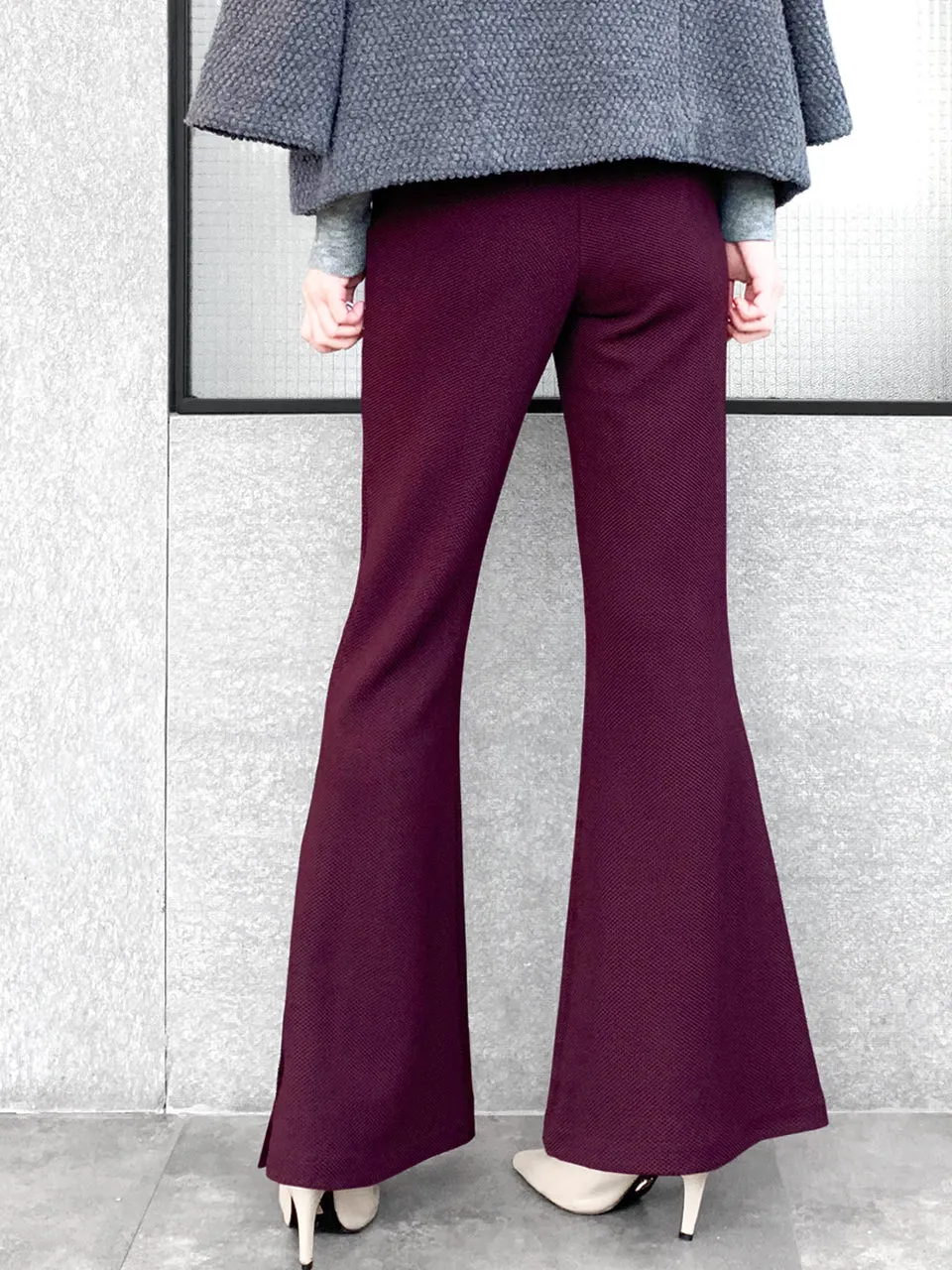 Last Chance! Plum Red-Purple Flare Leg Pull On Button Pants