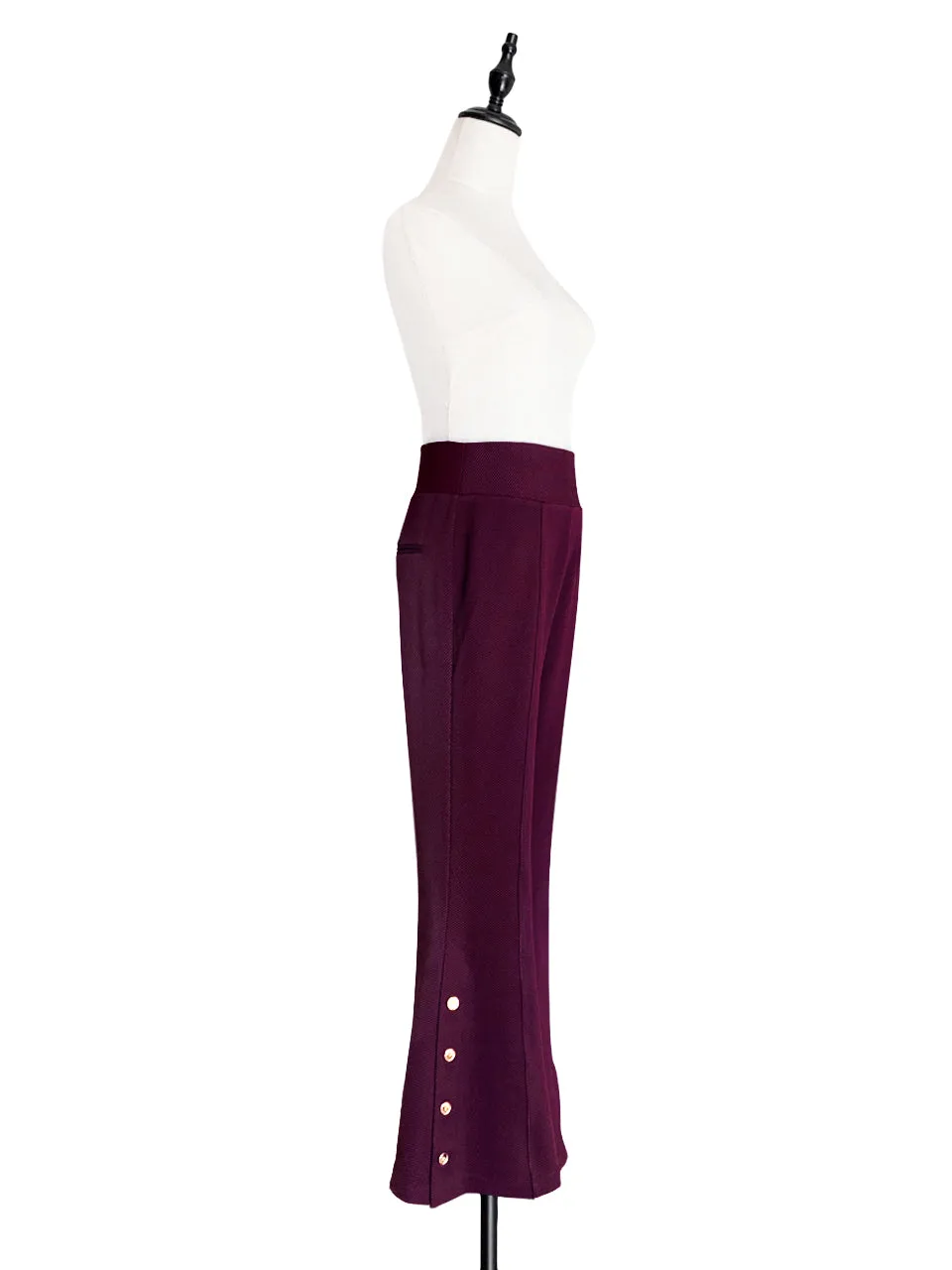 Last Chance! Plum Red-Purple Flare Leg Pull On Button Pants