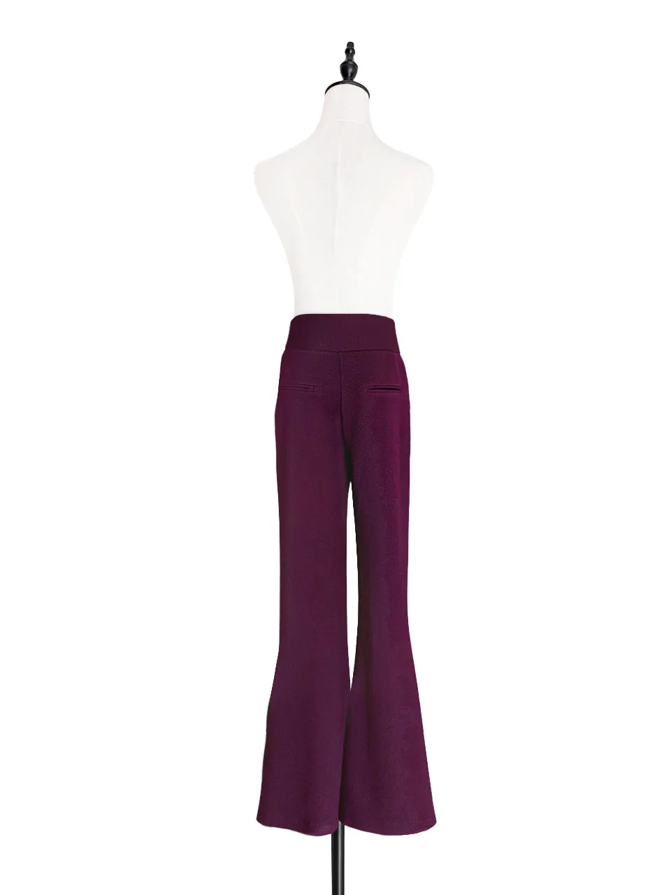 Last Chance! Plum Red-Purple Flare Leg Pull On Button Pants