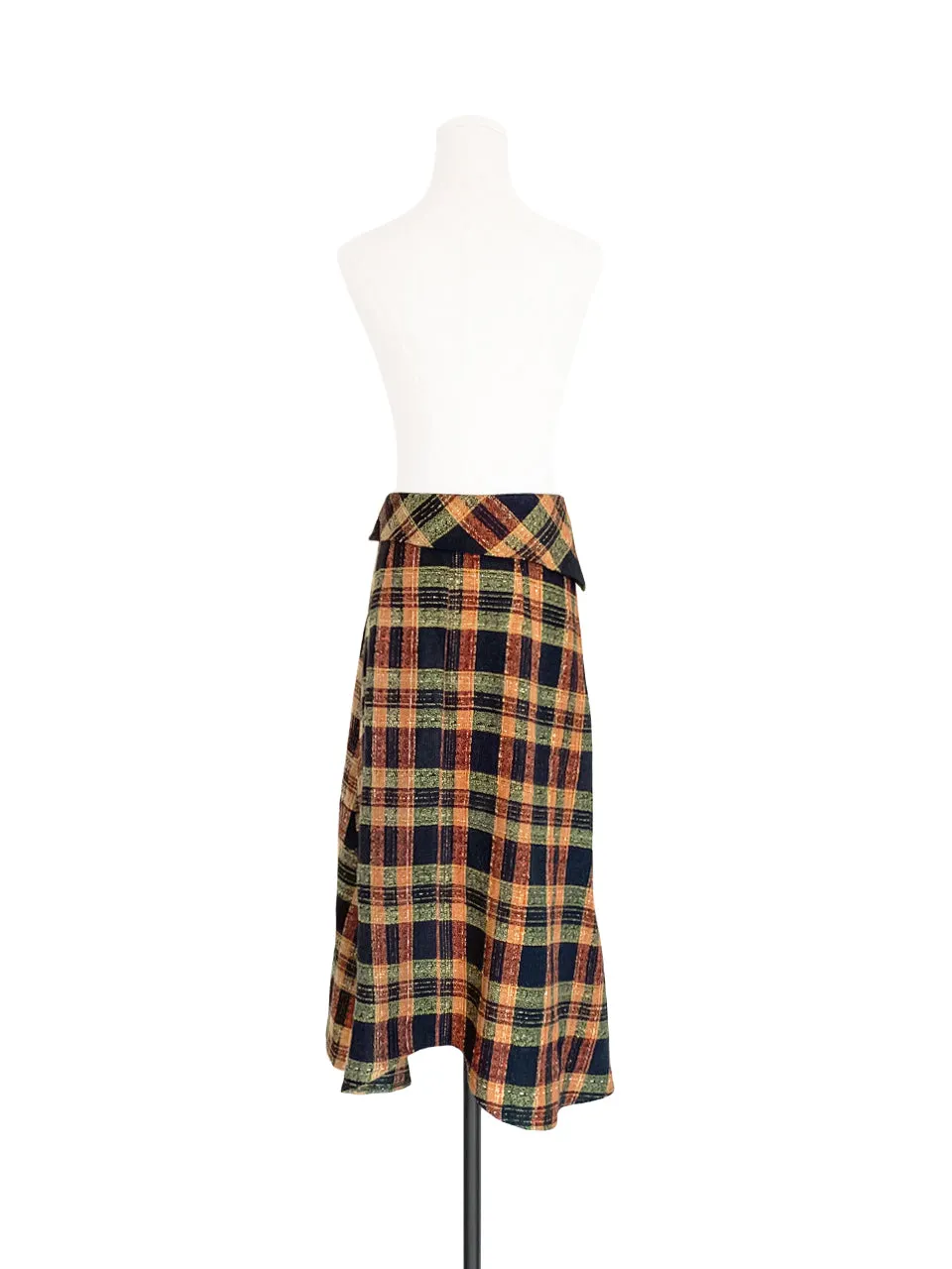 Last Chance! Yellowish Tartan Roll Top High/Low Flowy Skirt