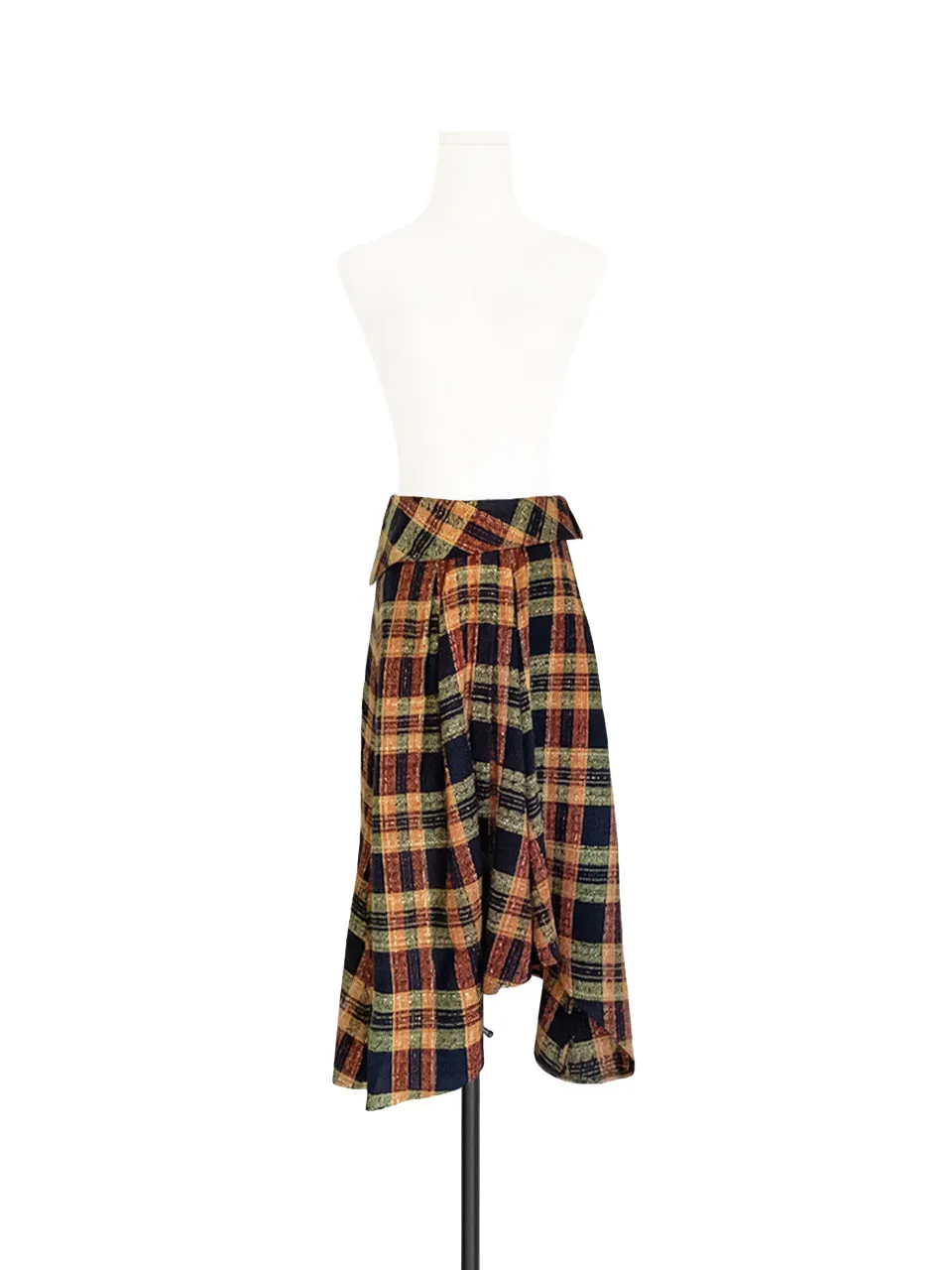 Last Chance! Yellowish Tartan Roll Top High/Low Flowy Skirt