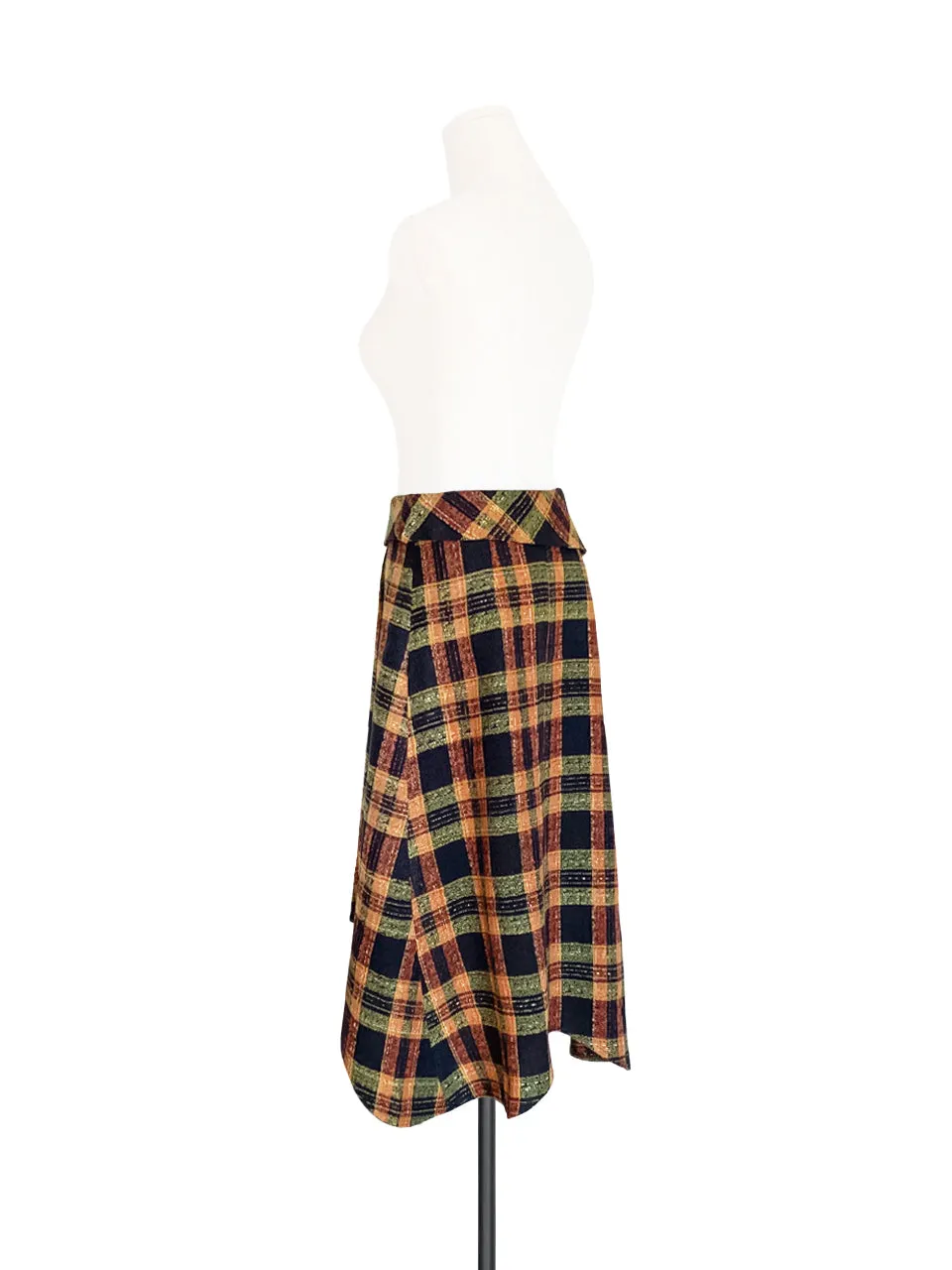 Last Chance! Yellowish Tartan Roll Top High/Low Flowy Skirt