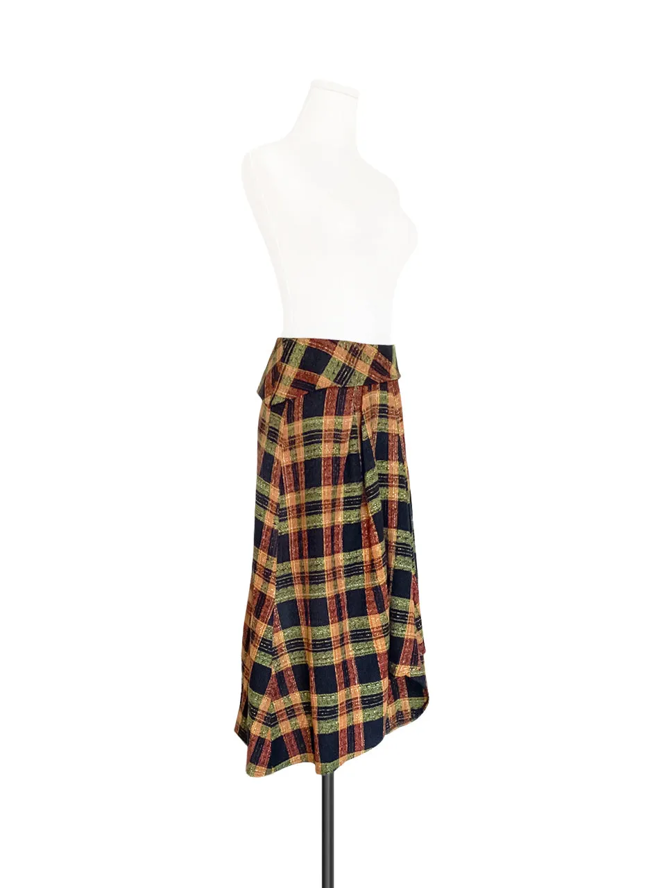 Last Chance! Yellowish Tartan Roll Top High/Low Flowy Skirt