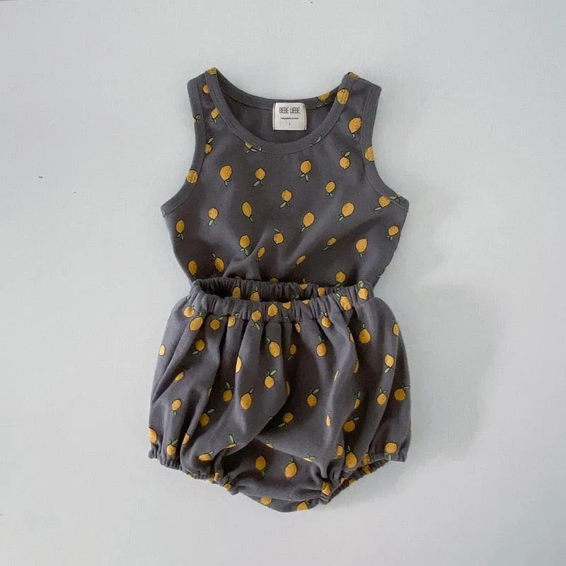 Lemon Printed Sleeveless Top With Bloomers