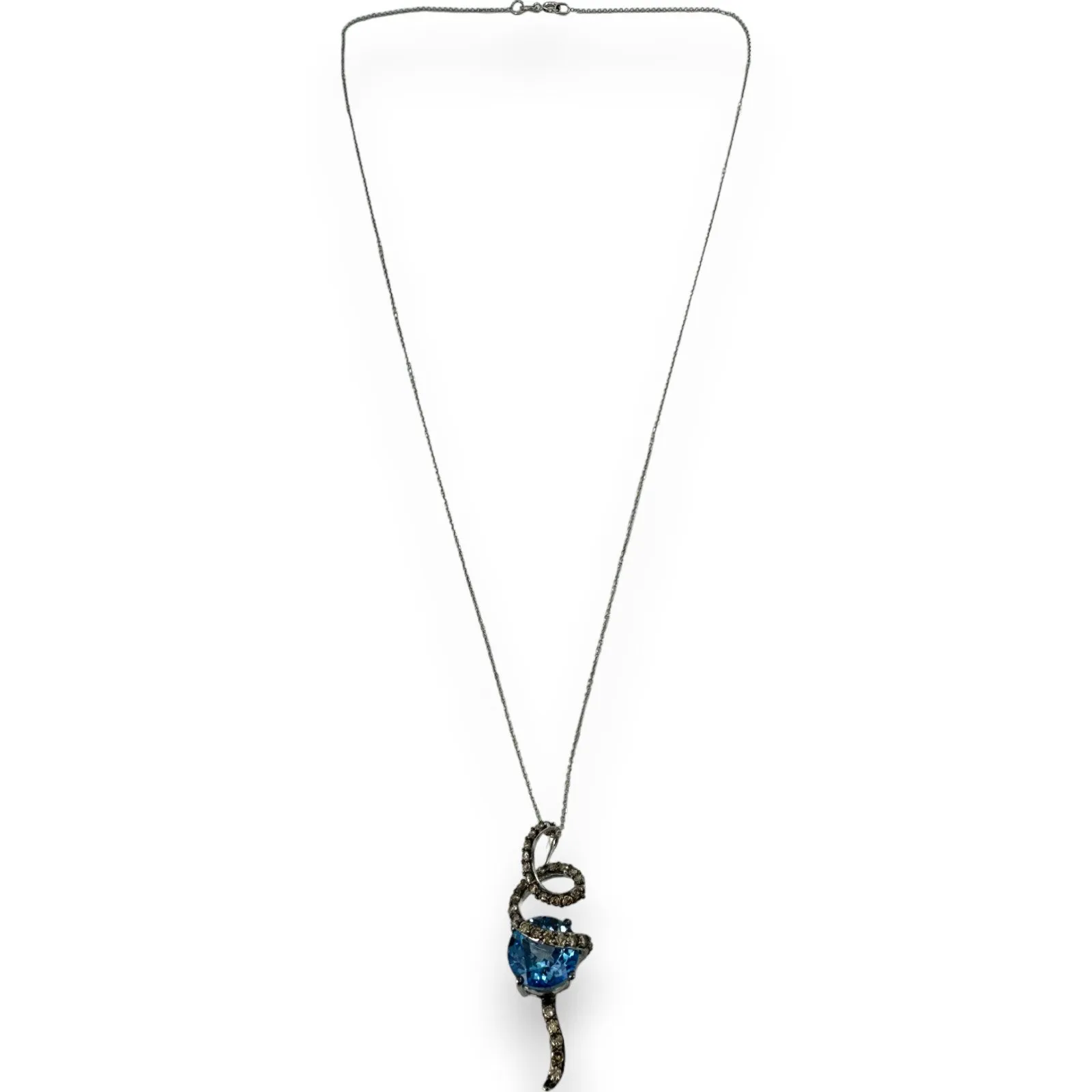 LeVian Solid 14kt White Gold Chocolatier Pendant with Blue Topaz and Cognac Chocolate Diamonds on 18" Chain