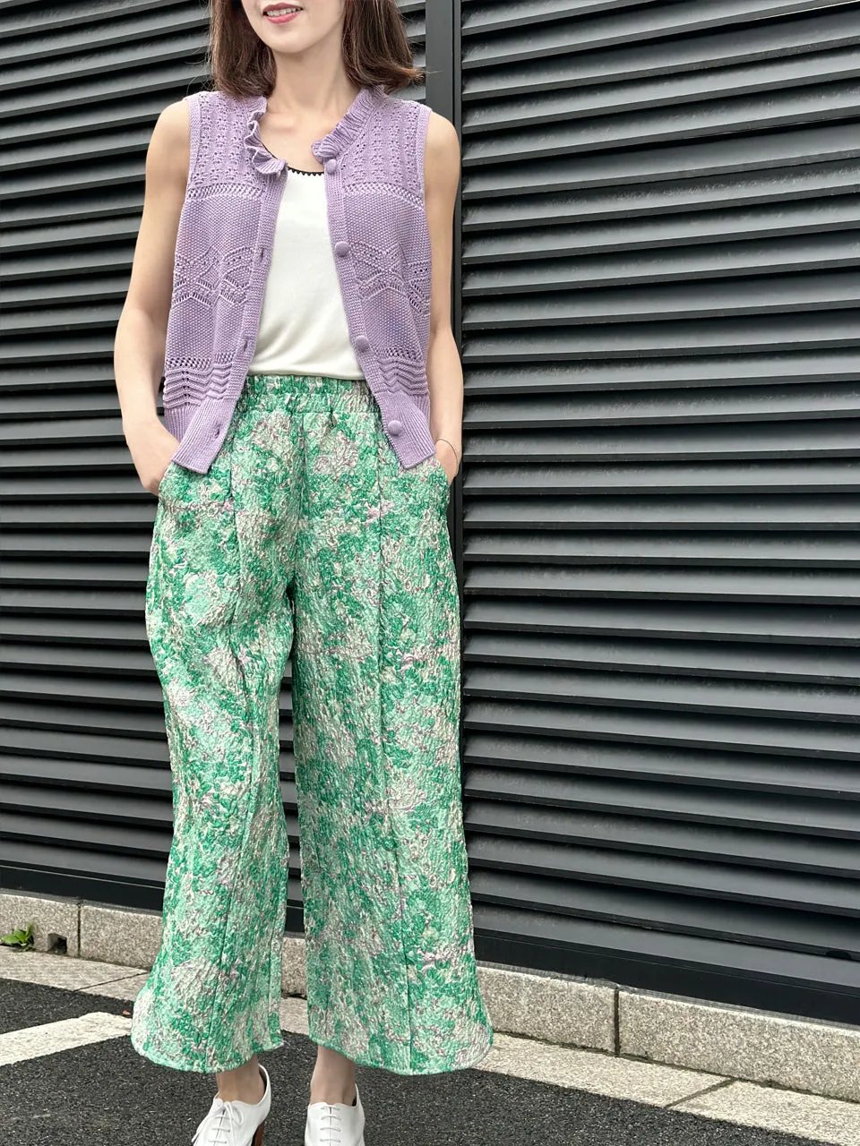 Lilac Purple Ruffle Collar Pattern-stitched Button Front Vest