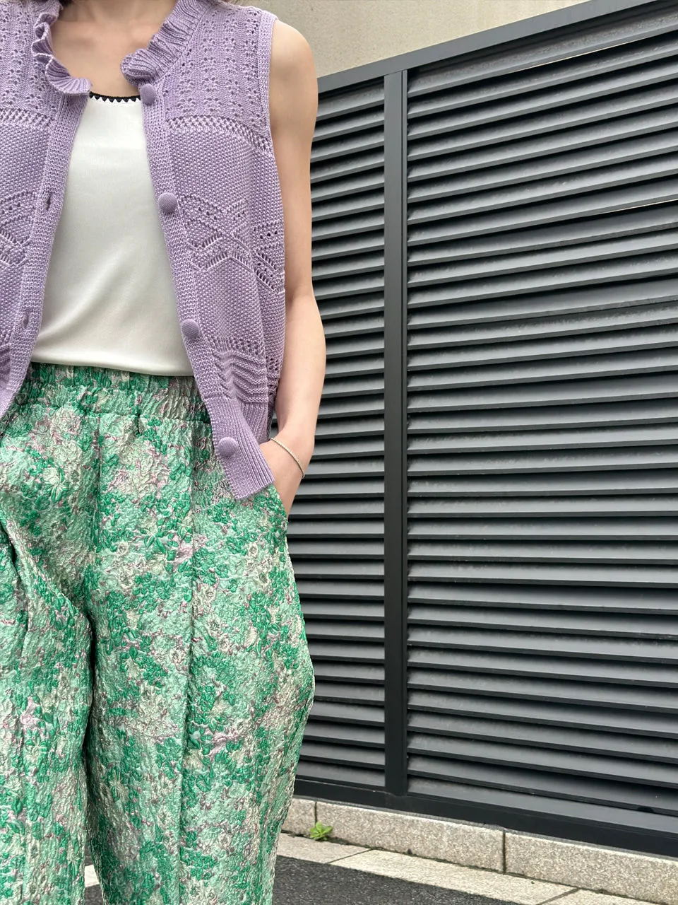 Lilac Purple Ruffle Collar Pattern-stitched Button Front Vest