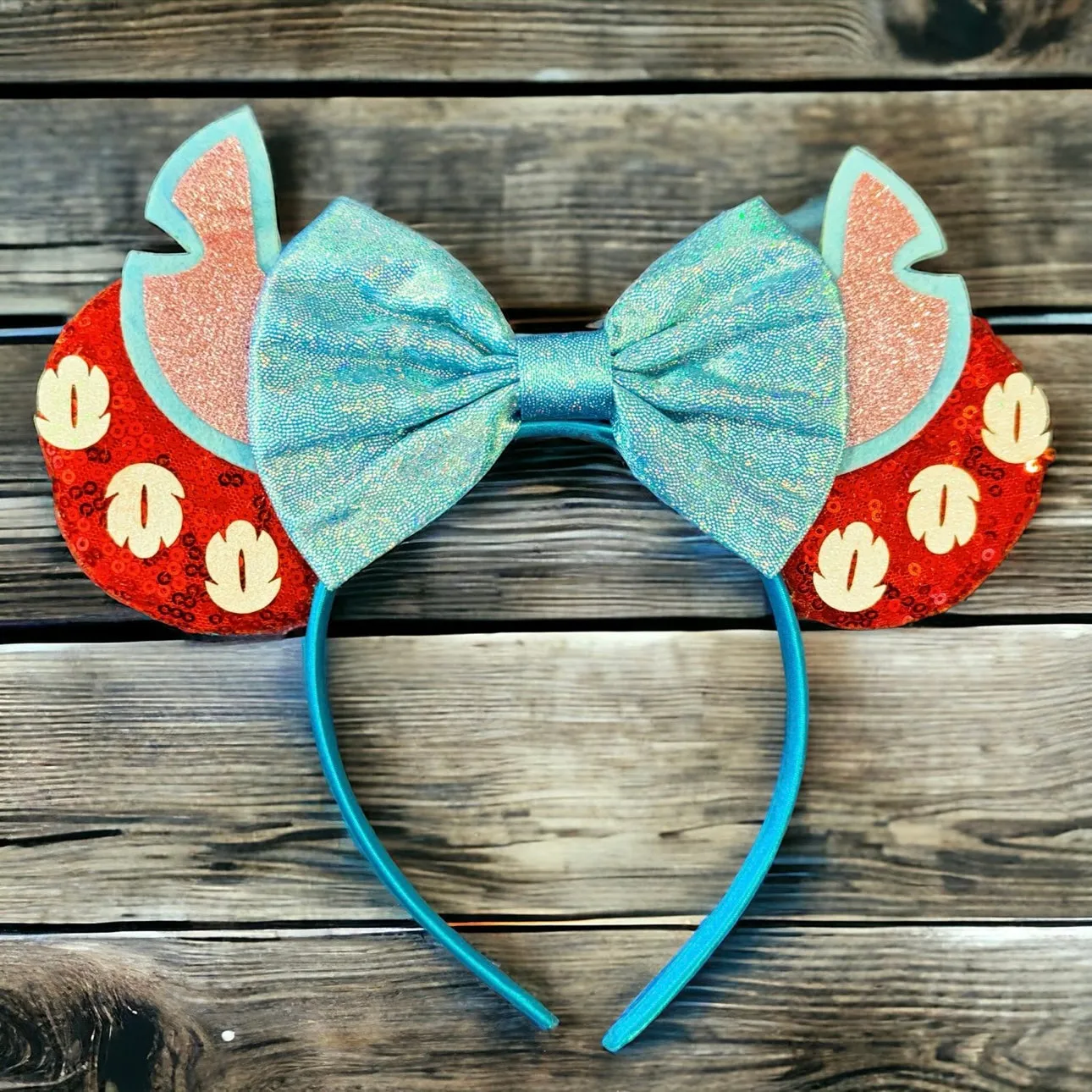 Lilo and Stitch Inspired Sequin Disney Mouse Ears with Glitter Bow - NEW