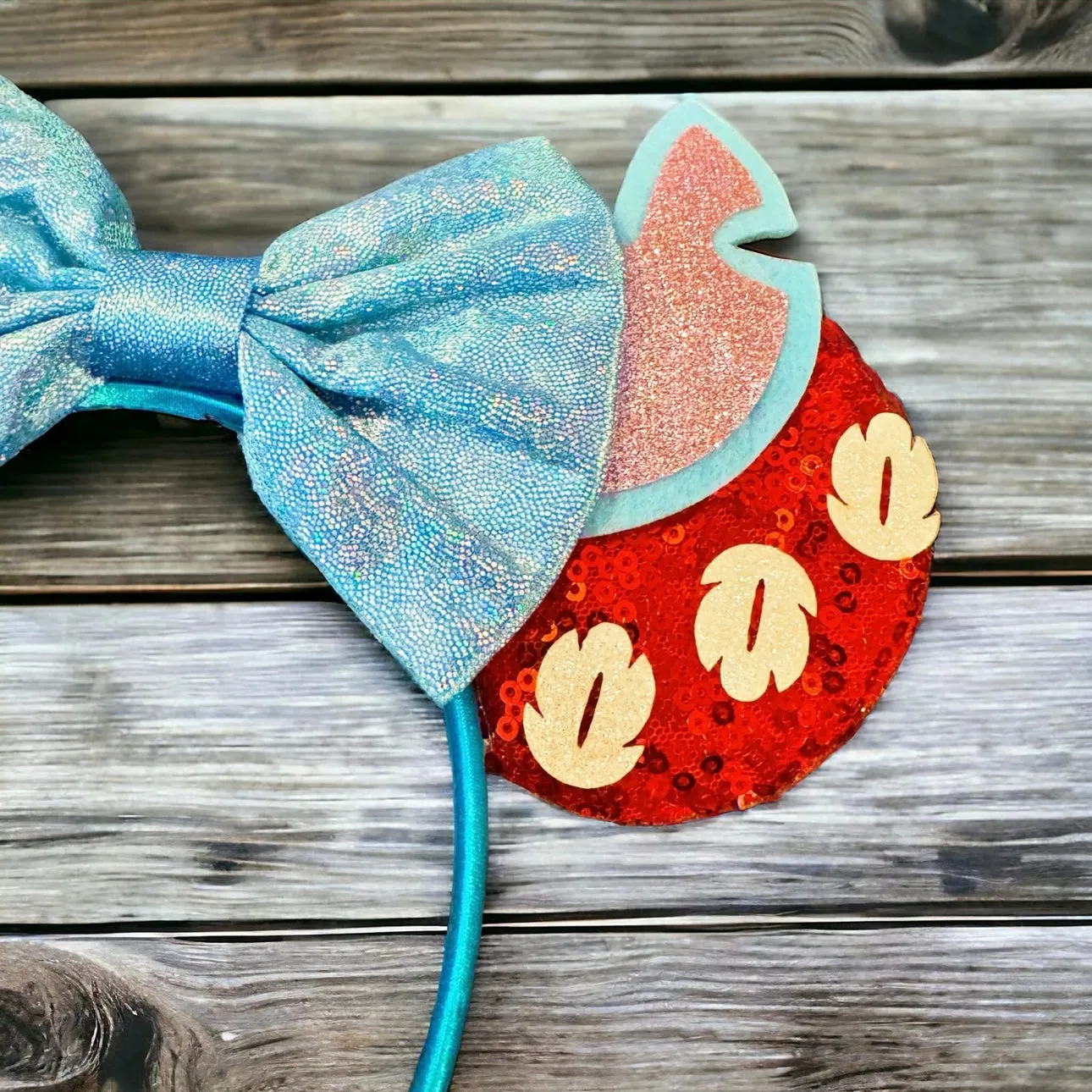 Lilo and Stitch Inspired Sequin Disney Mouse Ears with Glitter Bow - NEW