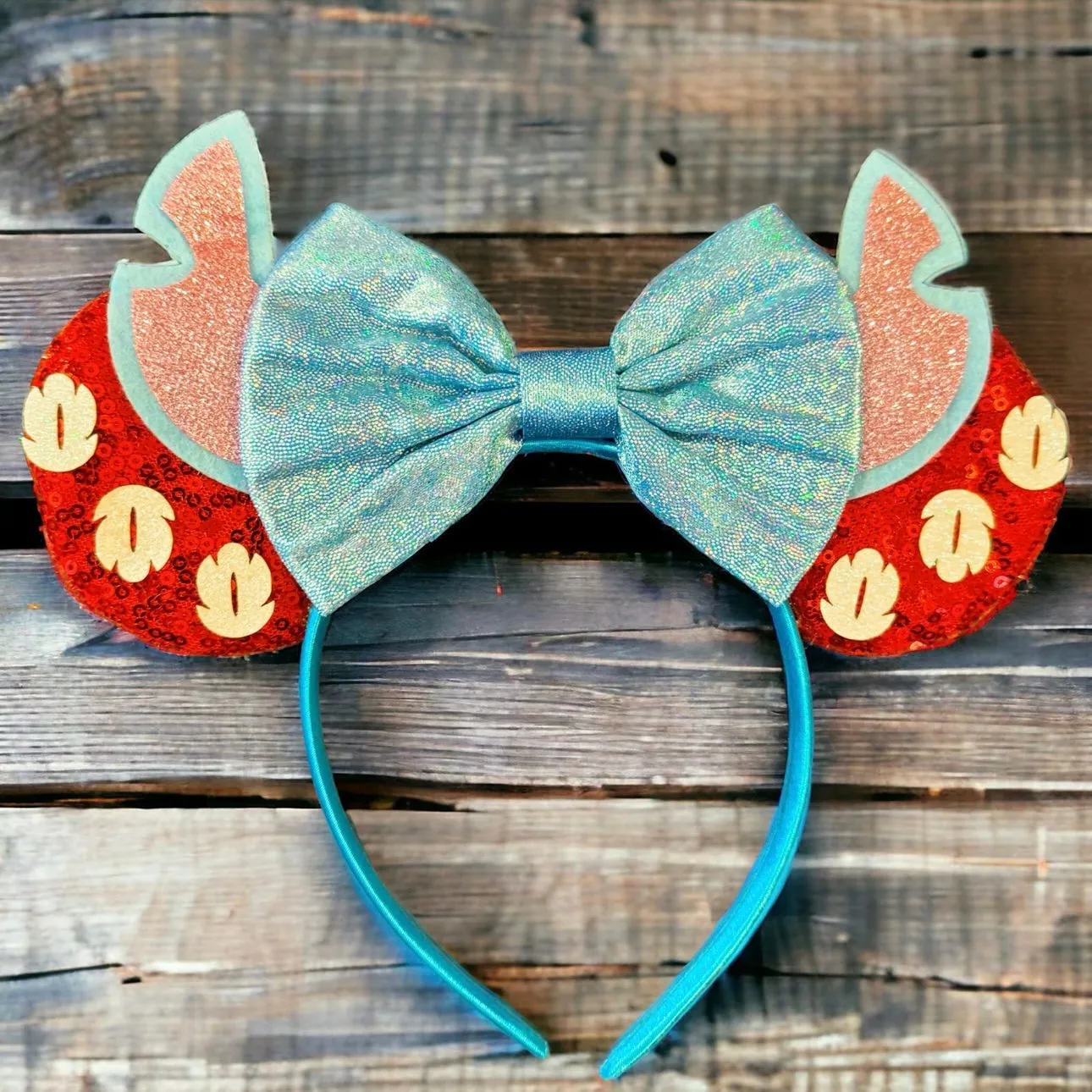 Lilo and Stitch Inspired Sequin Disney Mouse Ears with Glitter Bow - NEW