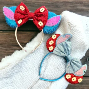 Lilo and Stitch Inspired Sequin Disney Mouse Ears with Glitter Bow - NEW