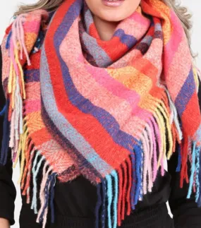 “Lindsey” Multicolor Stripe Scarf-Red