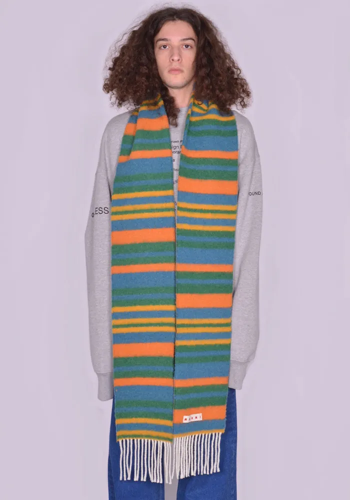 MARNI SCZC0043QX STRIPED BRUSHED WOOL SCARF SEA GREEN