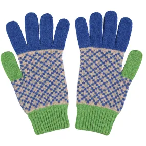 Men's Cross Pattern Marine Blue & Green Lambswool Gloves