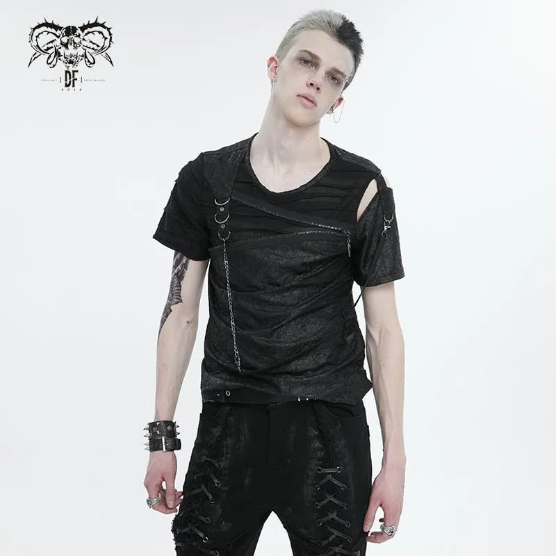 Men's Punk Cutout Zipper Strap T-shirt