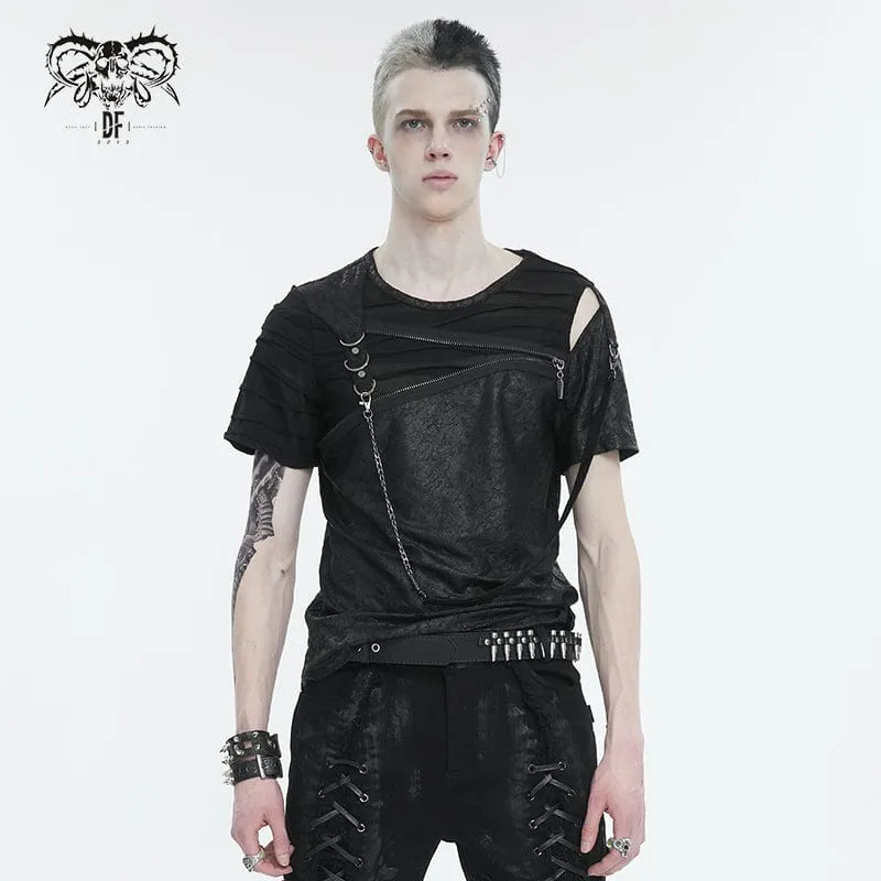 Men's Punk Cutout Zipper Strap T-shirt