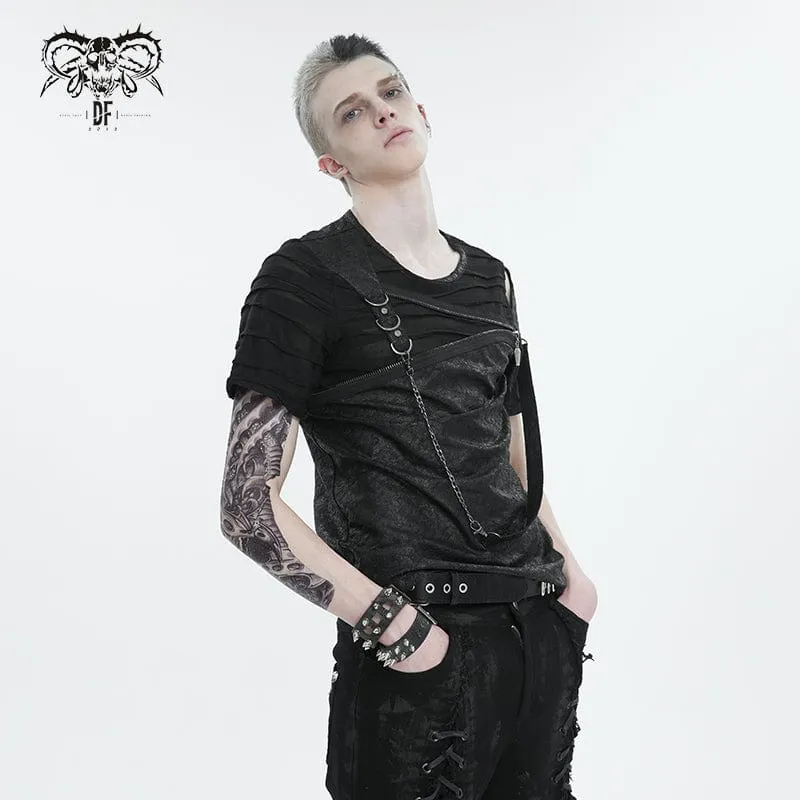 Men's Punk Cutout Zipper Strap T-shirt