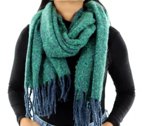 Muffler Scarf Plush with Fringe - Blue/Green