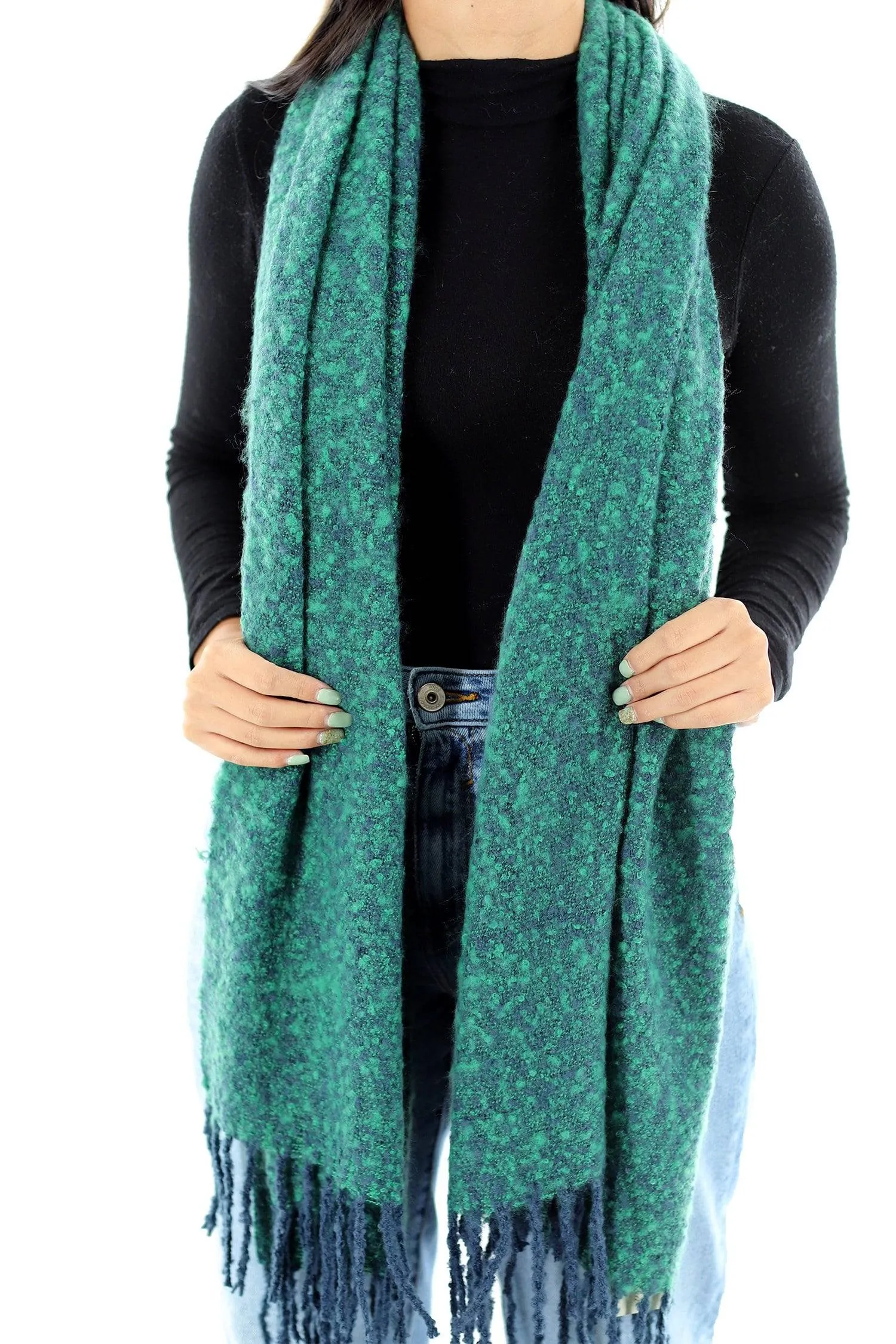 Muffler Scarf Plush with Fringe - Blue/Green