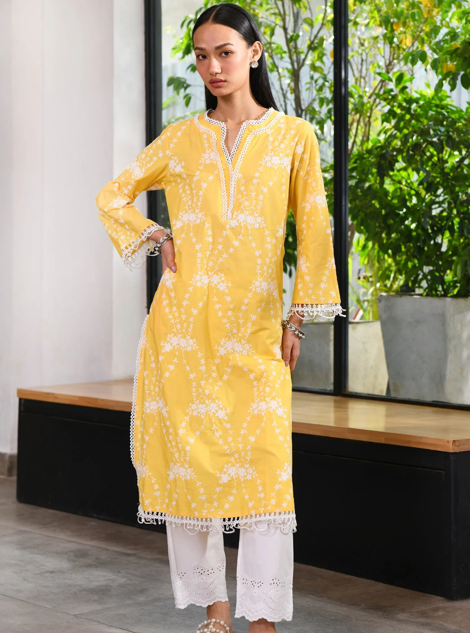 Mulmul Cotton Arki Yellow Kurta