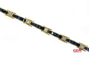 Natural Sapphire & Diamond Bar Link Station 18K 750 Yellow Gold Bracelet