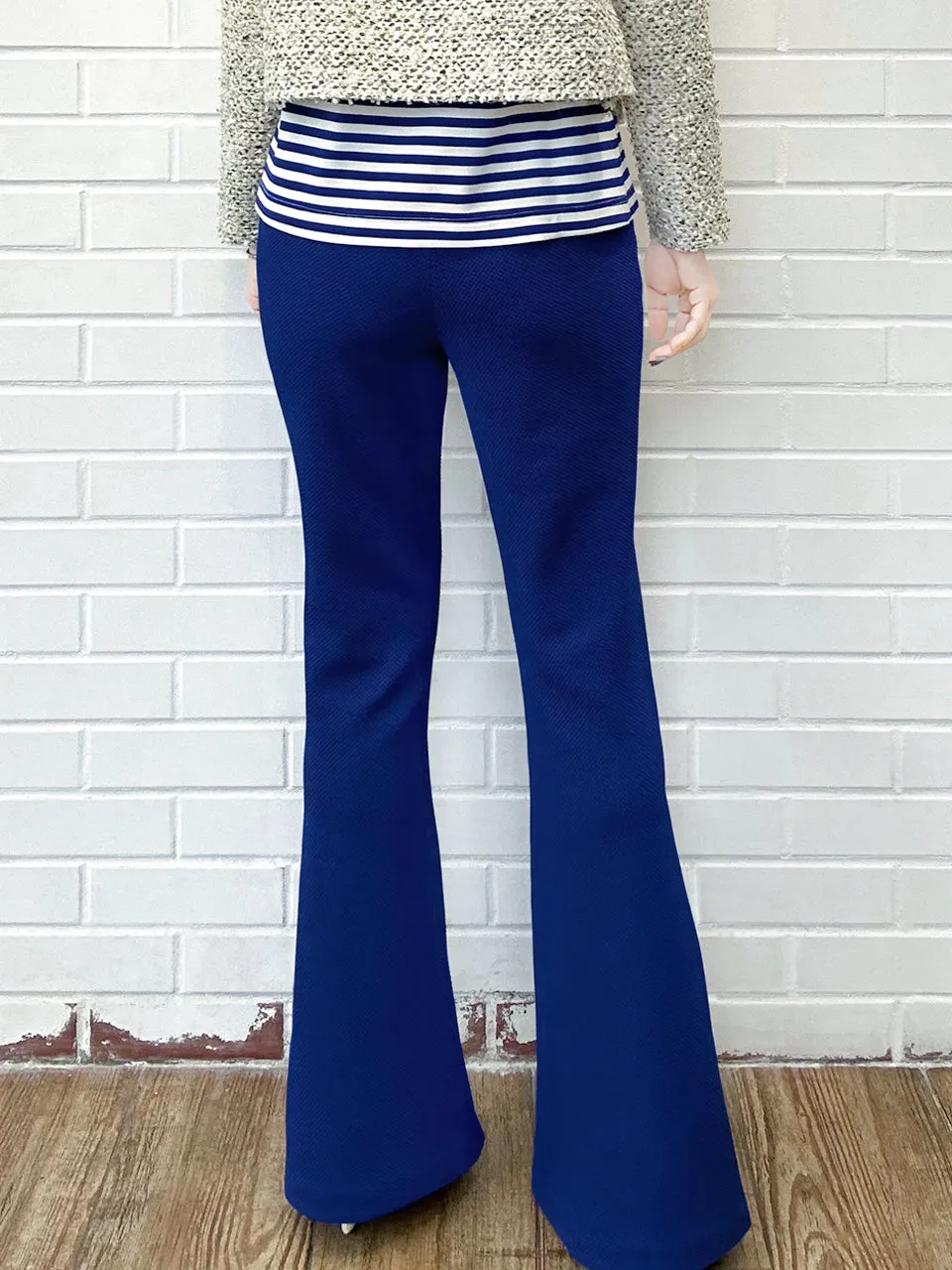 New Colour! French Blue Flare Leg Pull On Button Pants