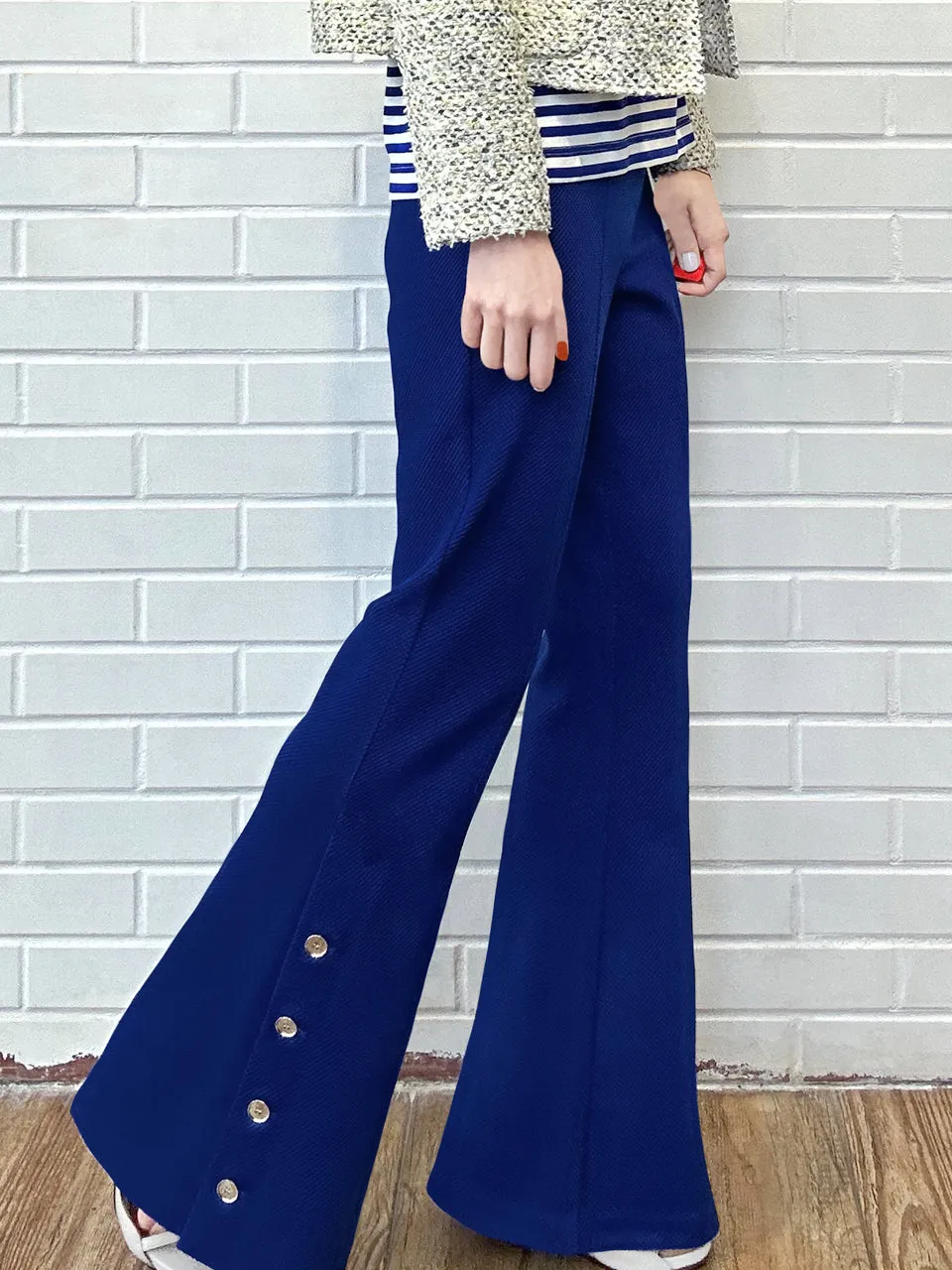 New Colour! French Blue Flare Leg Pull On Button Pants