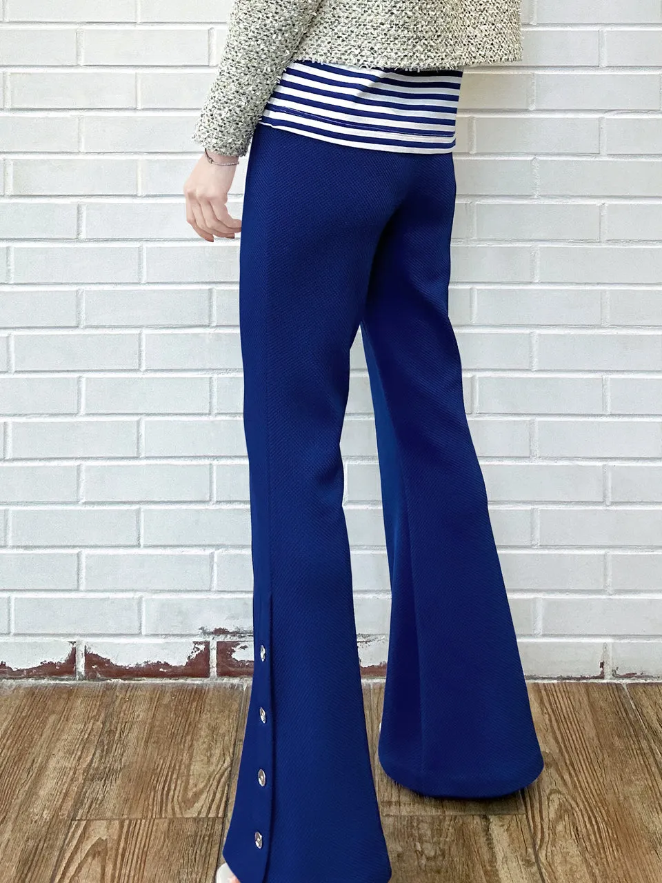 New Colour! French Blue Flare Leg Pull On Button Pants