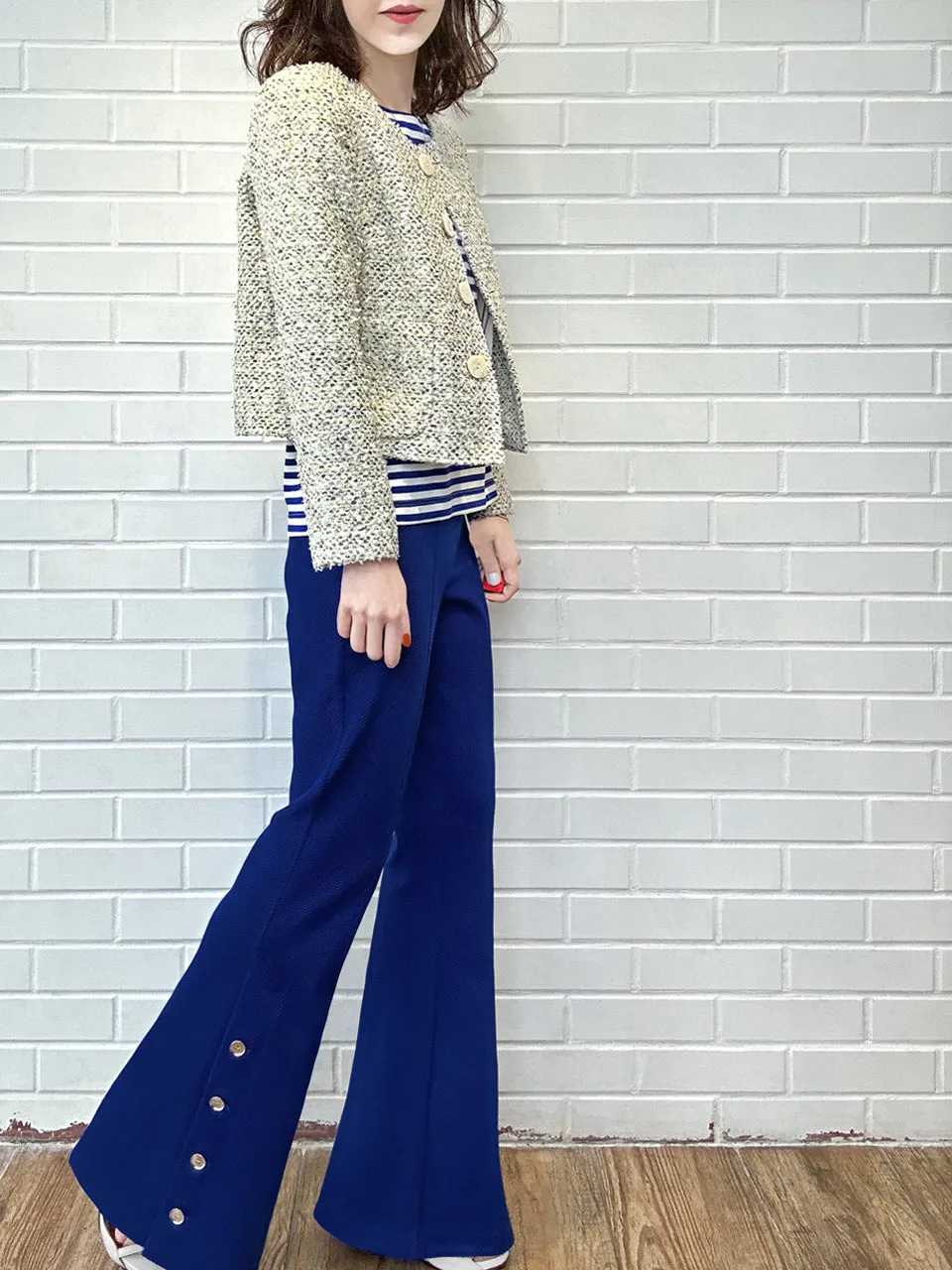 New Colour! French Blue Flare Leg Pull On Button Pants