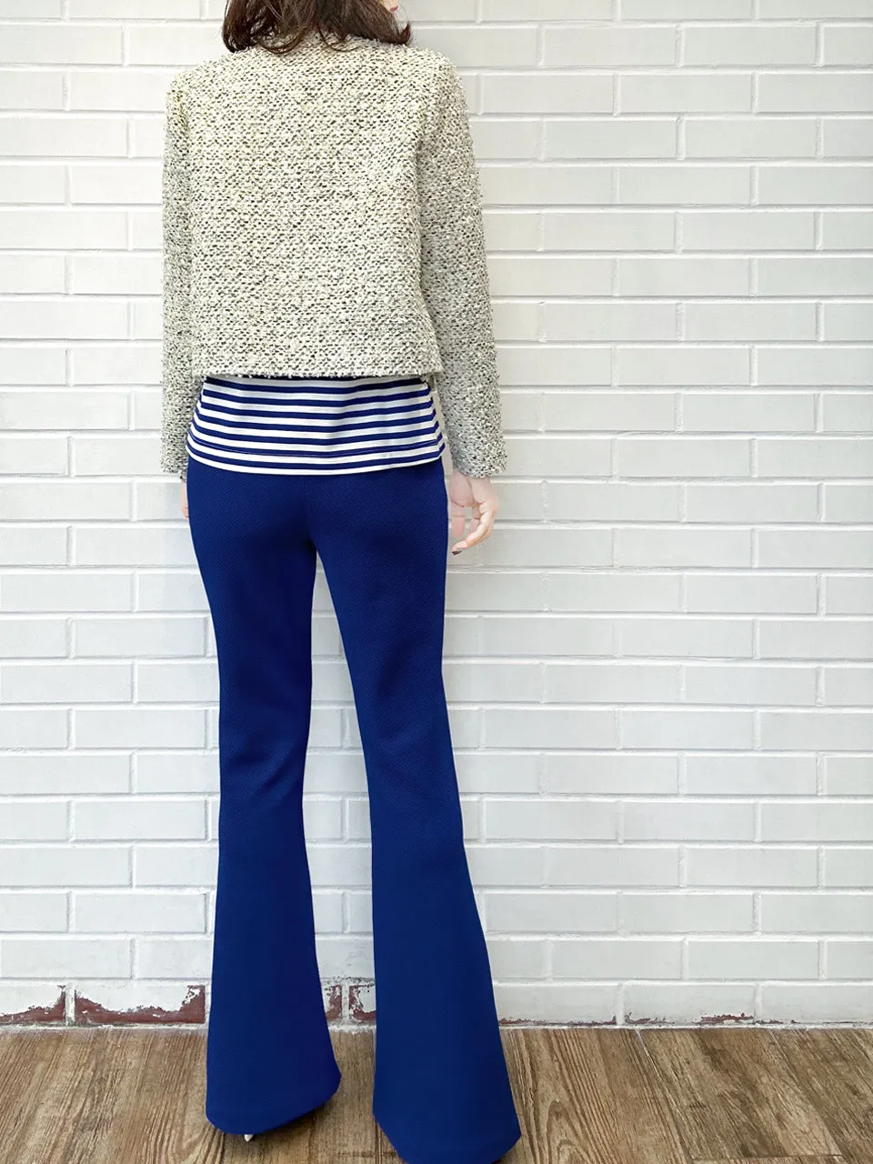 New Colour! French Blue Flare Leg Pull On Button Pants