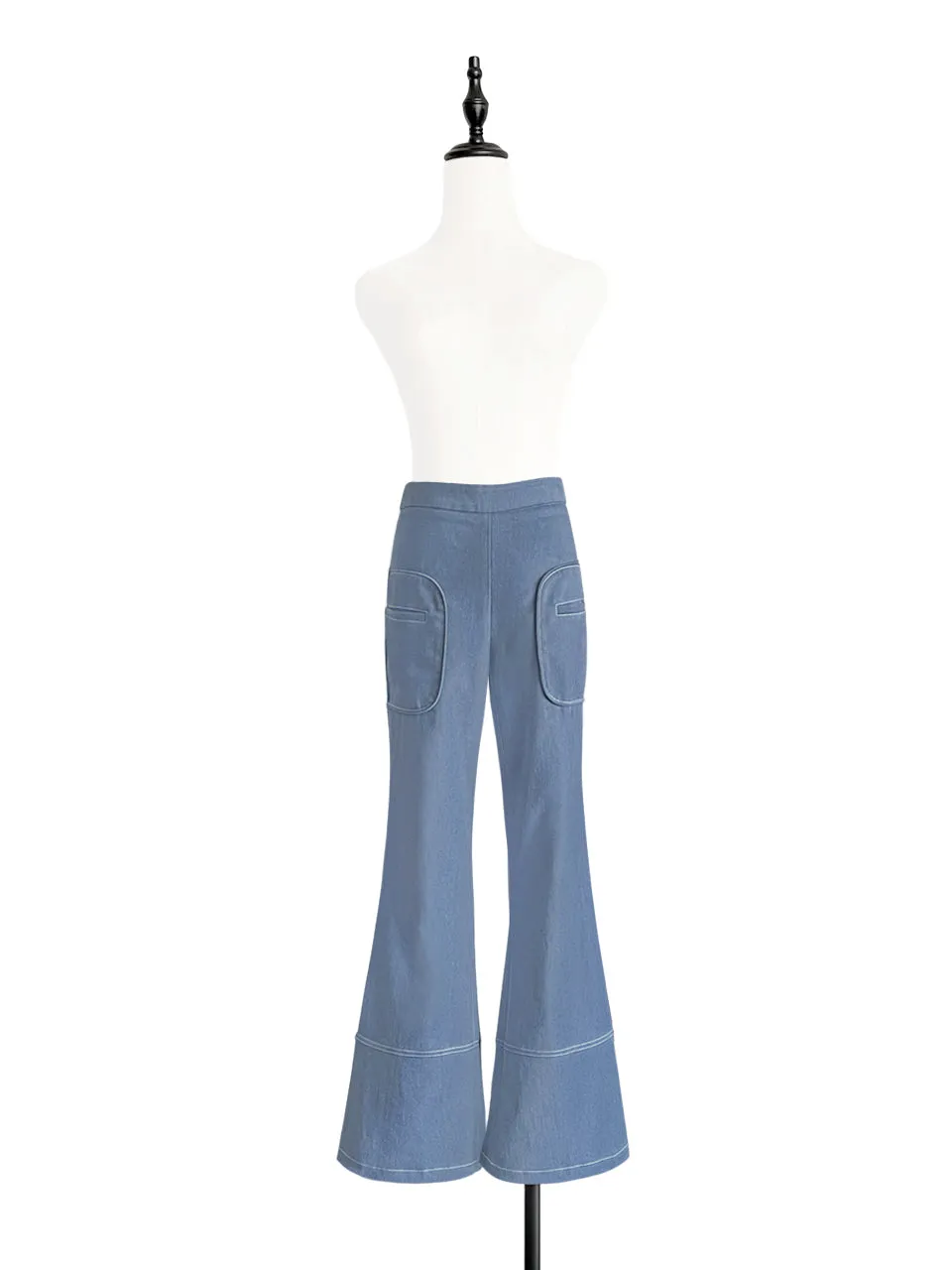 Pale Blue Patch Pocket White Stitch Canvas Pants