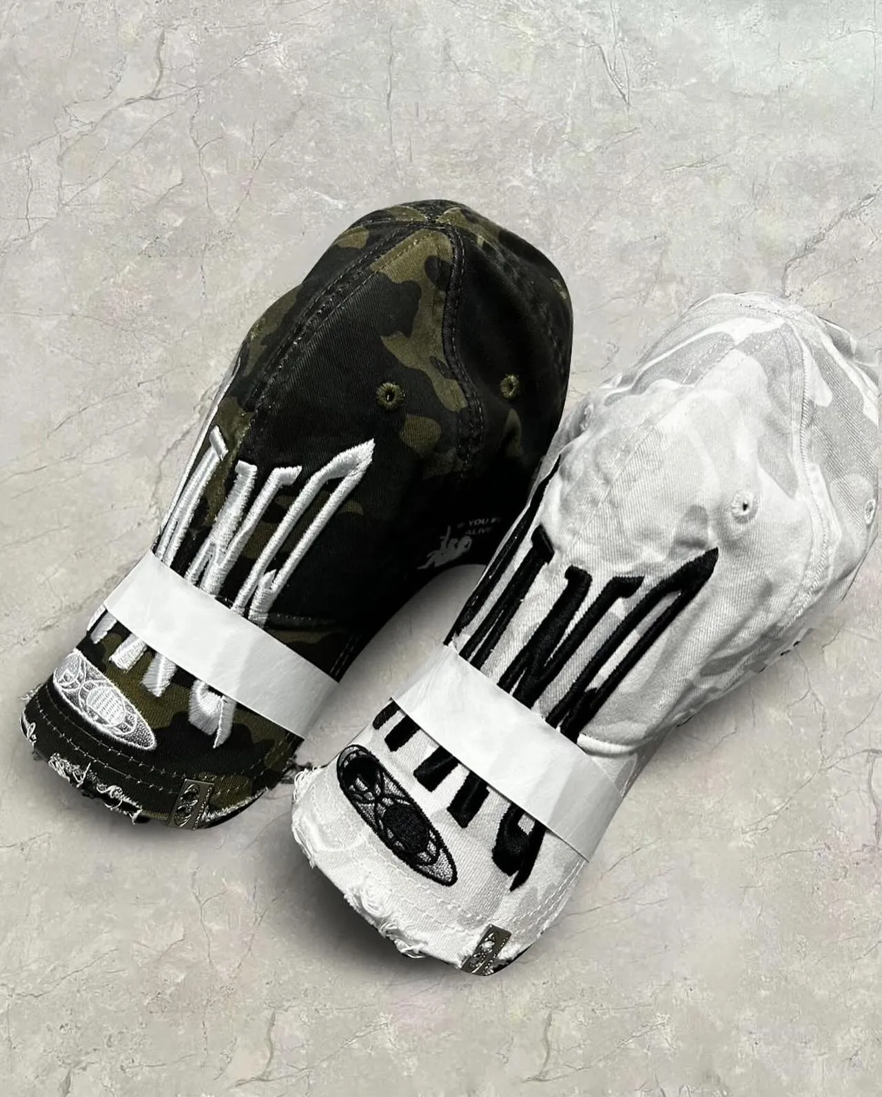 PANQ 2024FW Pin-Attached Destoryed Camo Caps