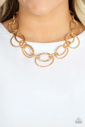 Paparazzi Accessories  - Bend OVAL Backwards #N711 Peg - Gold Necklace