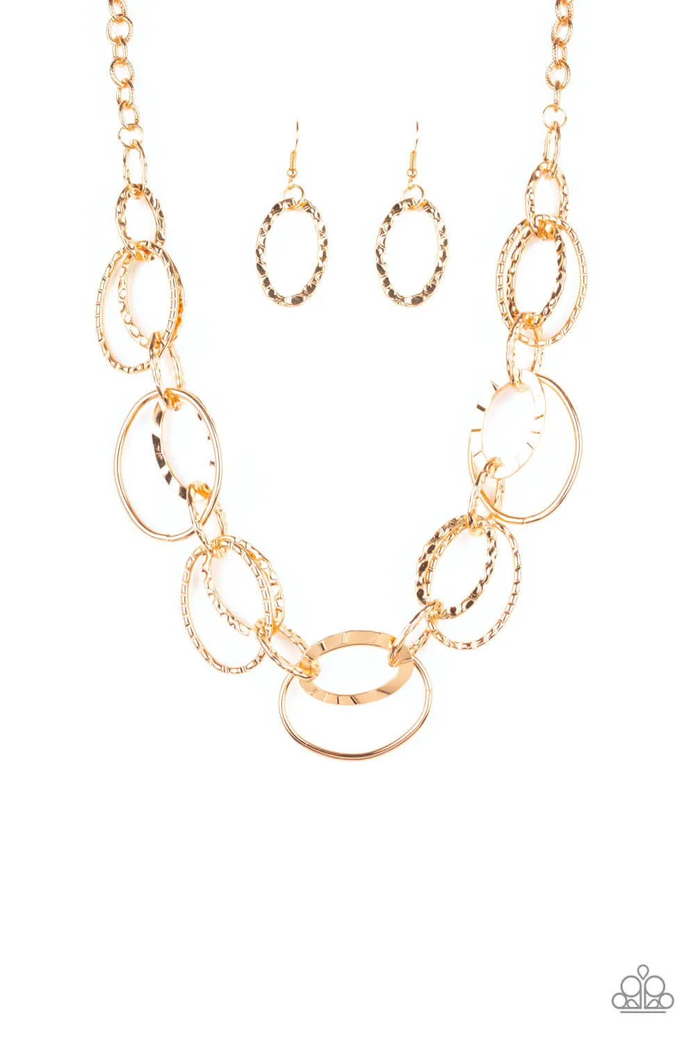 Paparazzi Accessories  - Bend OVAL Backwards #N711 Peg - Gold Necklace