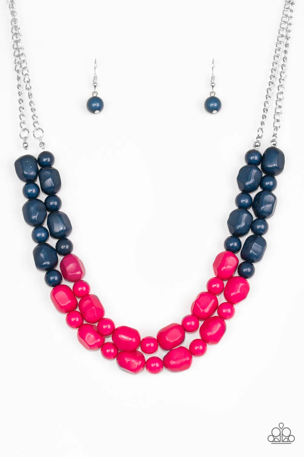 Paparazzi Accessories  - Island Excursion  #N99 Box 1 - Pink & Navy Necklace