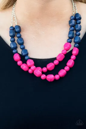 Paparazzi Accessories  - Island Excursion  #N99 Box 1 - Pink & Navy Necklace