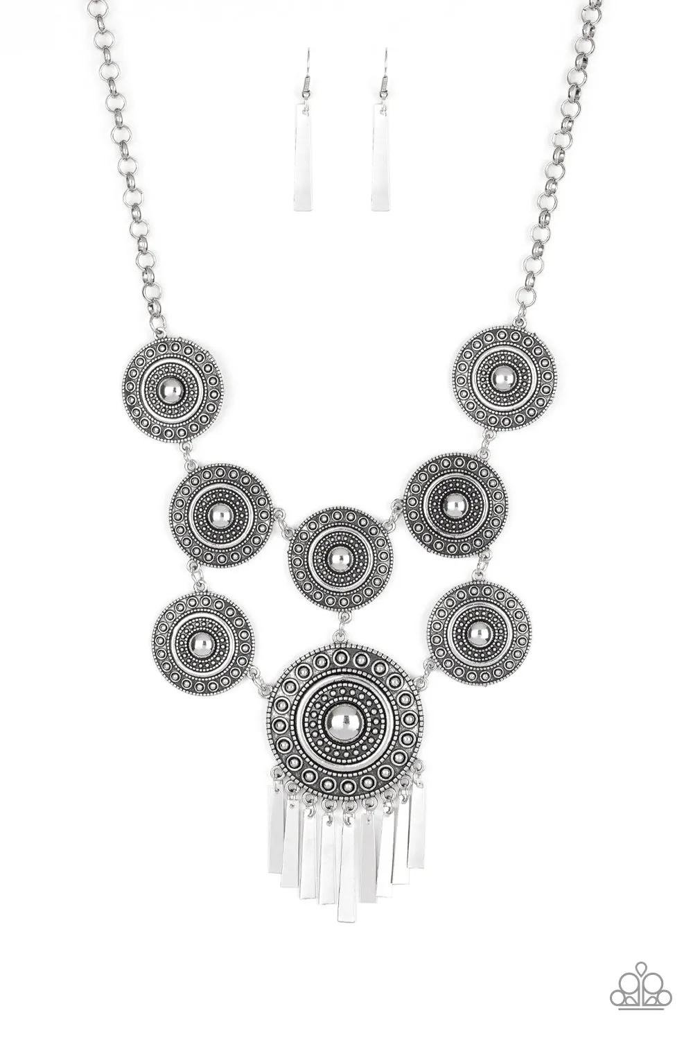 Paparazzi Accessories  - Modern Medalist #N813 Peg - Silver Necklace