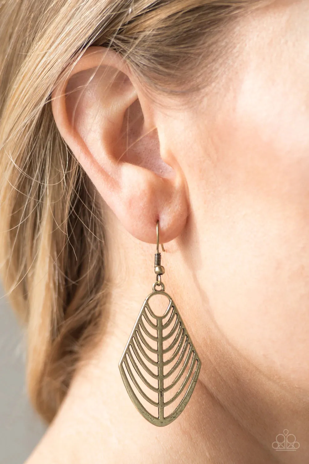 Paparazzi Accessories  - Right On Tracker #E638 Peg - Brass Earrings