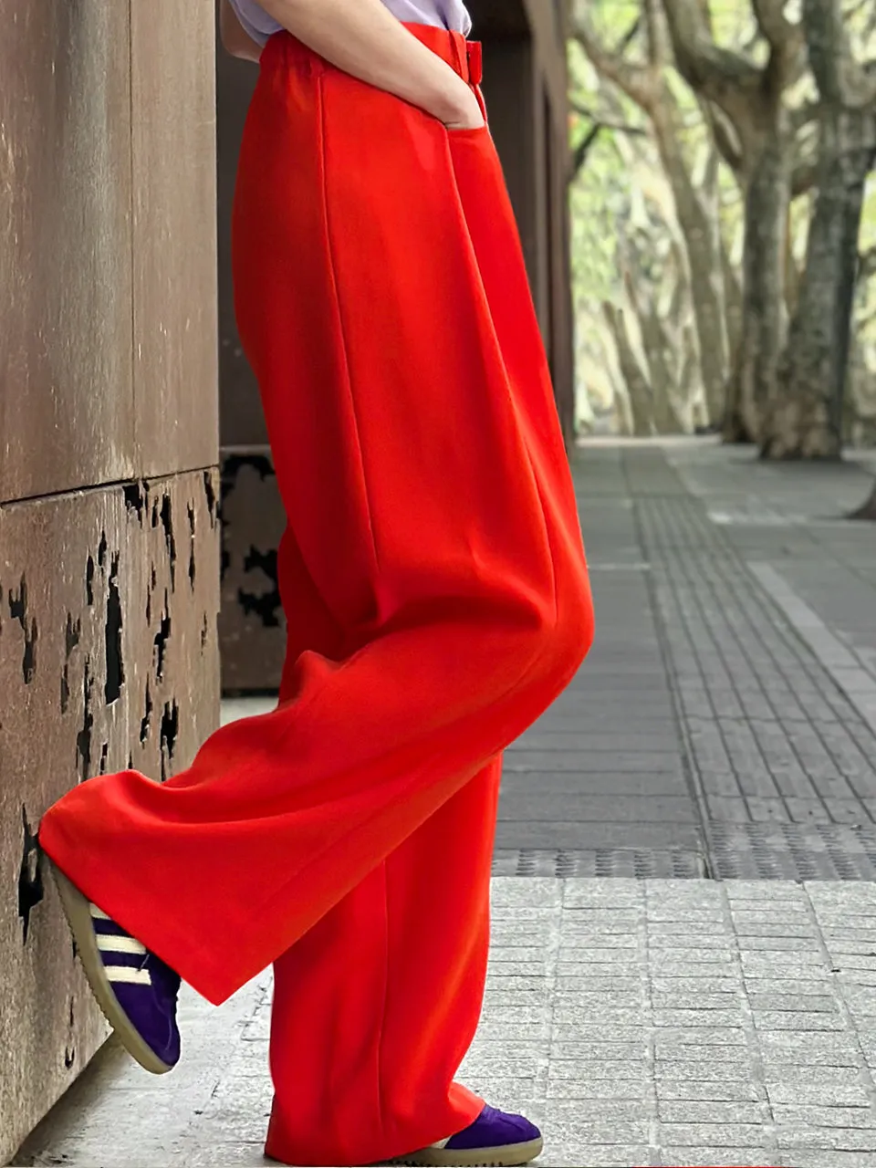 Poppy Red Pleat Front Detail Wide Leg Trousers