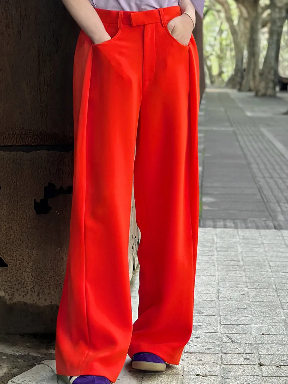 Poppy Red Pleat Front Detail Wide Leg Trousers