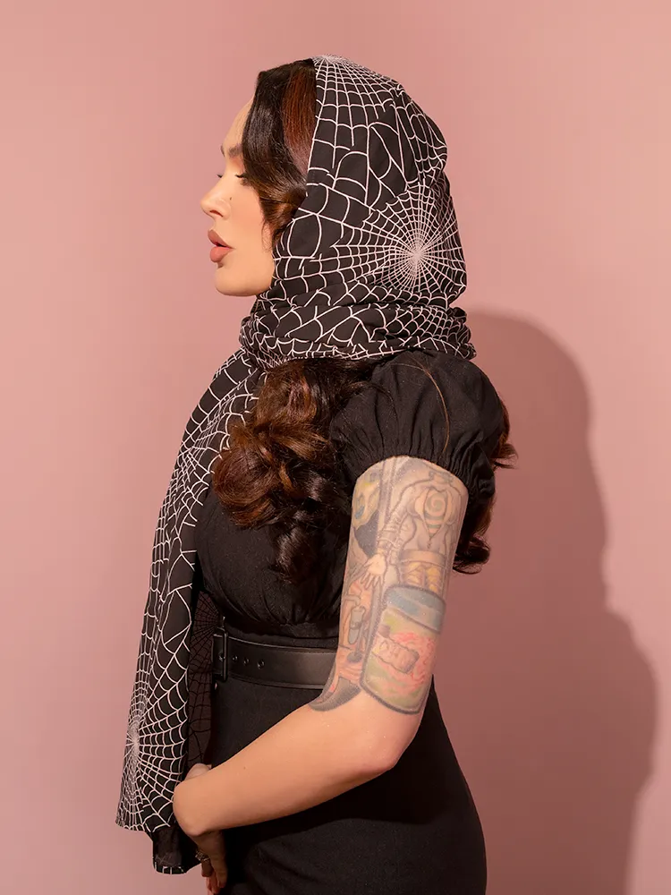 PRE-ORDER - 1950s Inspired Chiffon Scarf in Black Spider Web Print - Vixen by Micheline Pitt