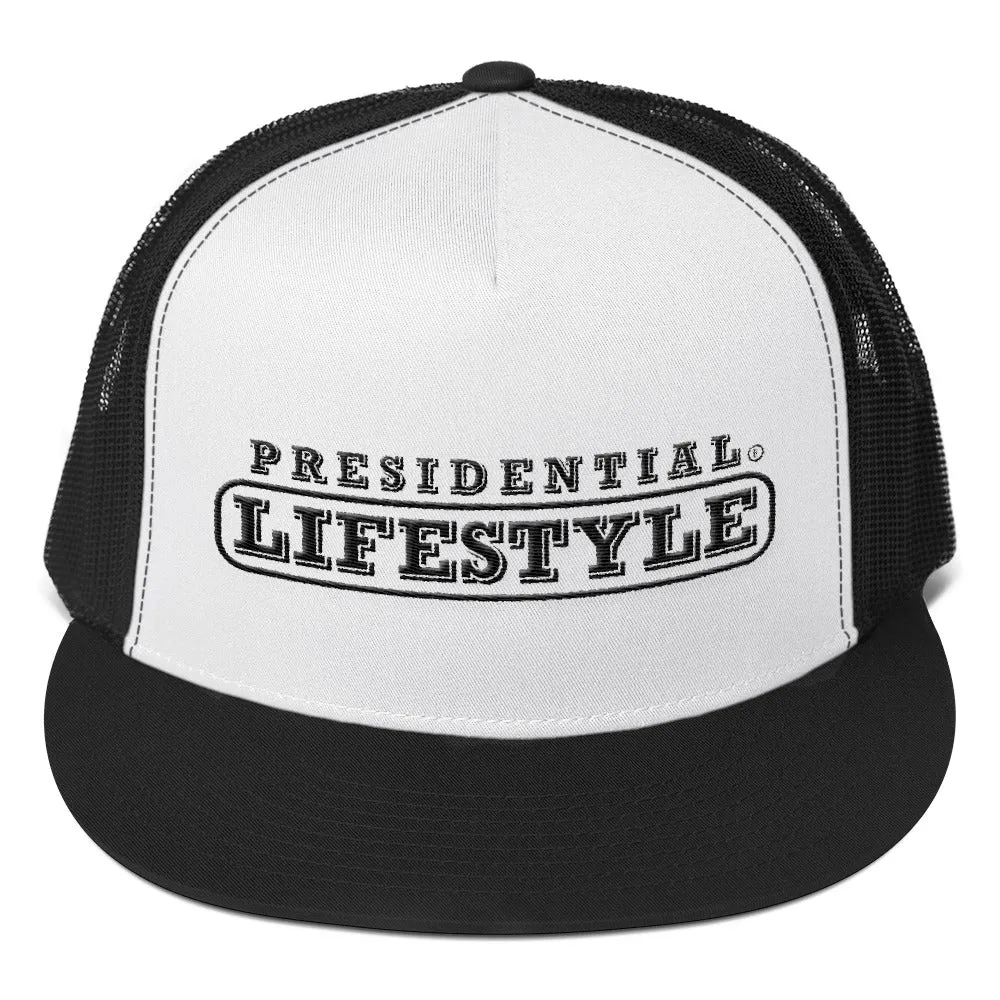 Presidential Lifestyle® Logo | Black & White Trucker Cap