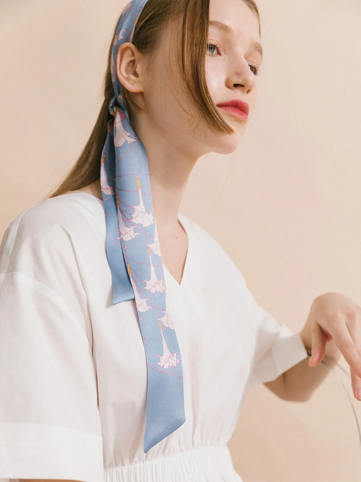 "Dadura" Silk Skinny Scarf - Slate Blue