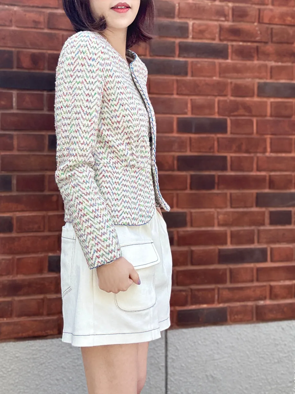 Rainbow Mix Scallop Stitched Trim Peplum Jacket