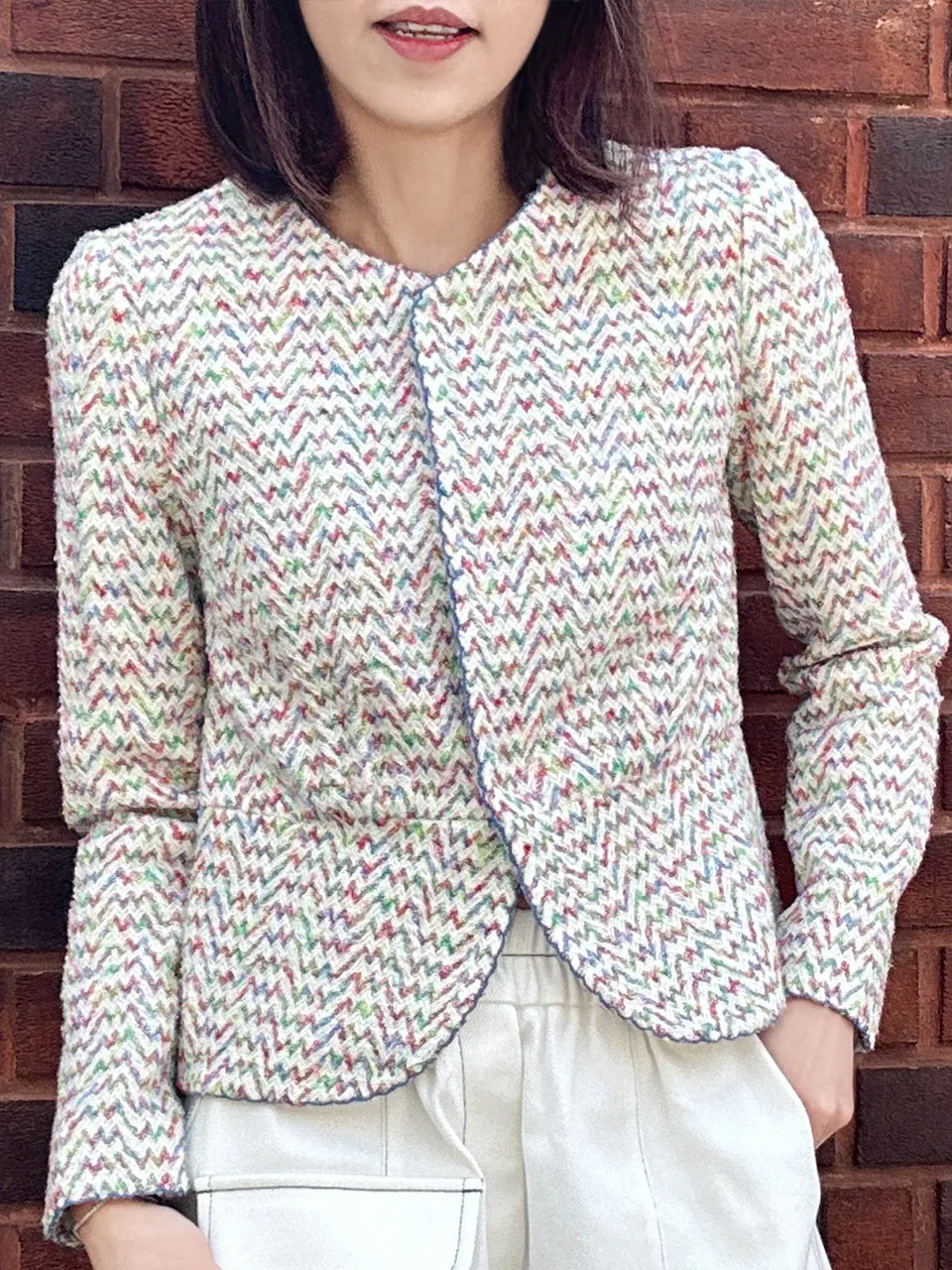 Rainbow Mix Scallop Stitched Trim Peplum Jacket