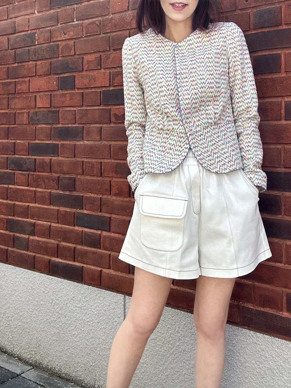 Rainbow Mix Scallop Stitched Trim Peplum Jacket