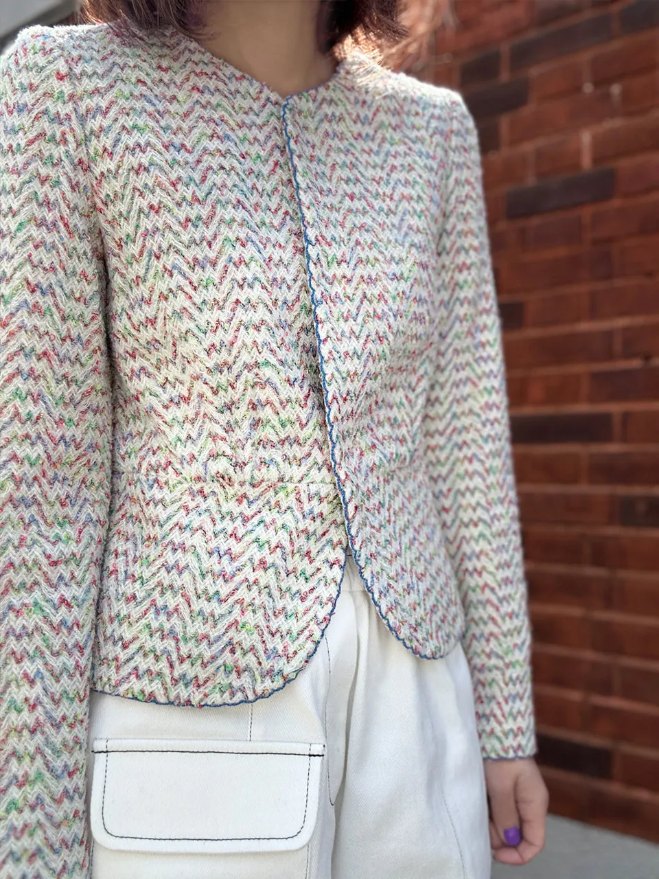 Rainbow Mix Scallop Stitched Trim Peplum Jacket