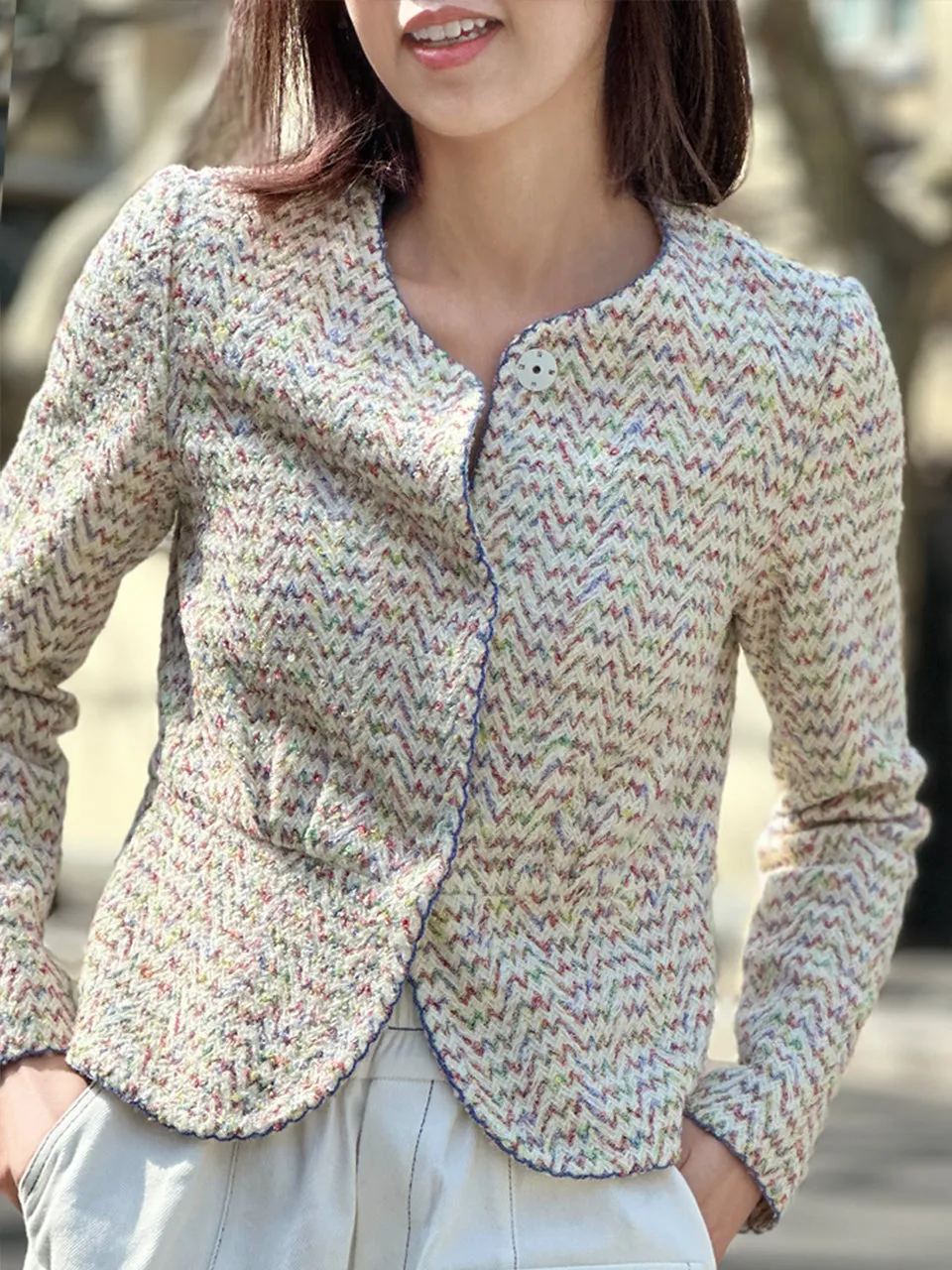 Rainbow Mix Scallop Stitched Trim Peplum Jacket